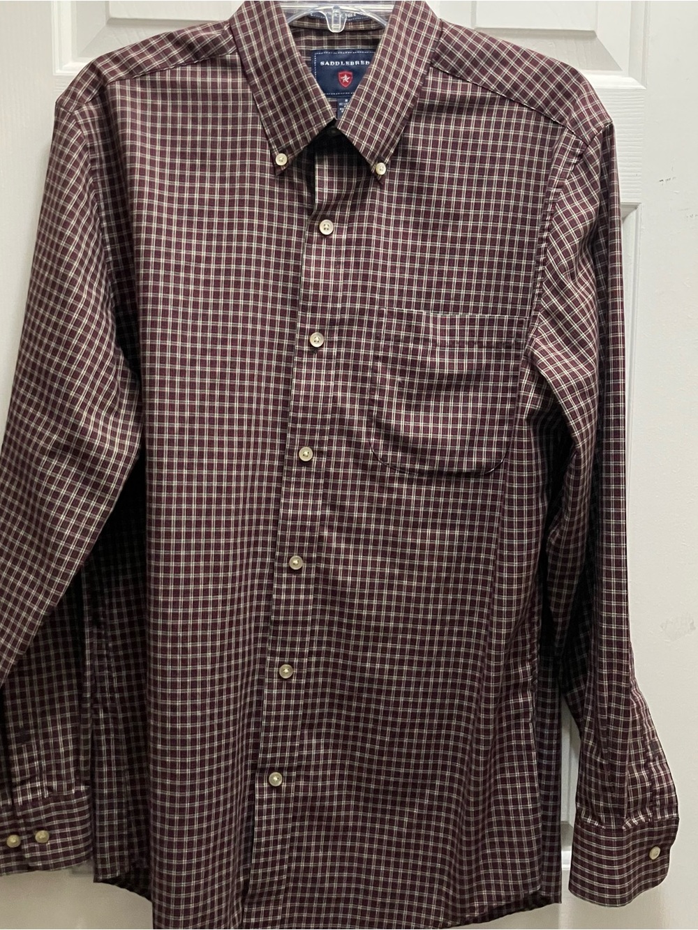 Saddlebred Men’s Burgundy Plaid Size L Button Up Long Sleeve